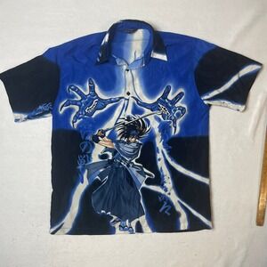 FITS LARGE EXCO Jeans Samurai Graphic Button Up Shirt Mens Small Manga Anime Art